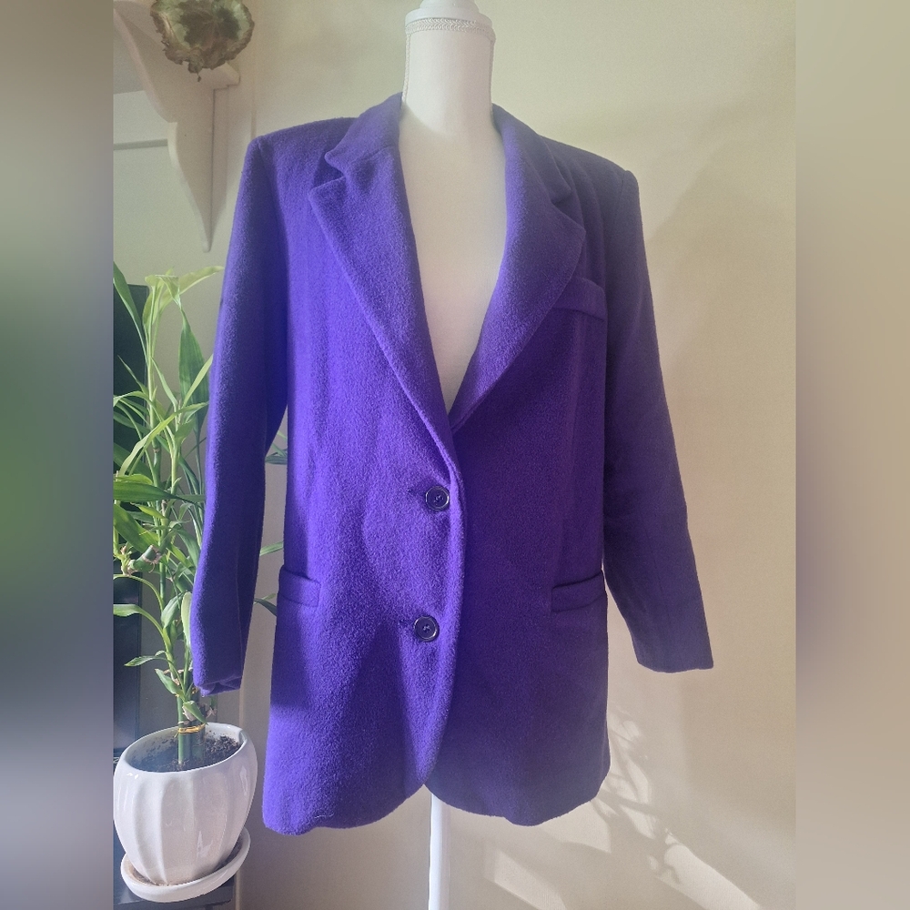 Gitano Vintage Blazer Jacket Deep Purple Plush Wool Blend Long Fully Lined 💜